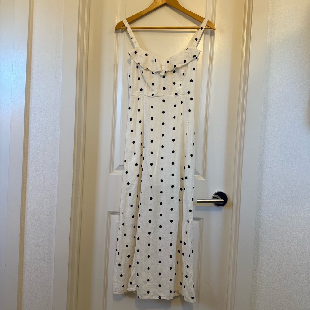 Old Navy fit flare linen blend ruffle trimmed maxi cami polka dot dress XS retro - Picture 2 of 12